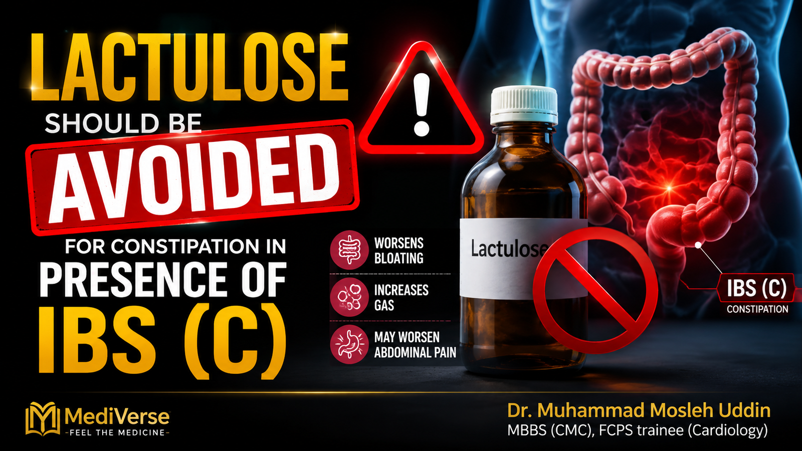 Lactulose should be avoided for constipation in presence of IBS (C)